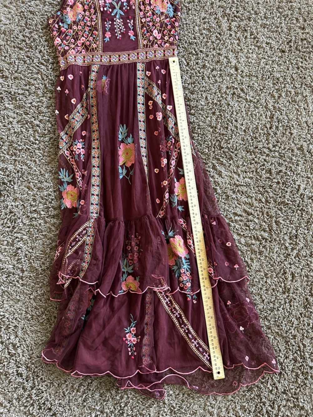 Sundance Burgundy Sleeveless Embroidered Floral Maxi Dress - Picture 4 of 10